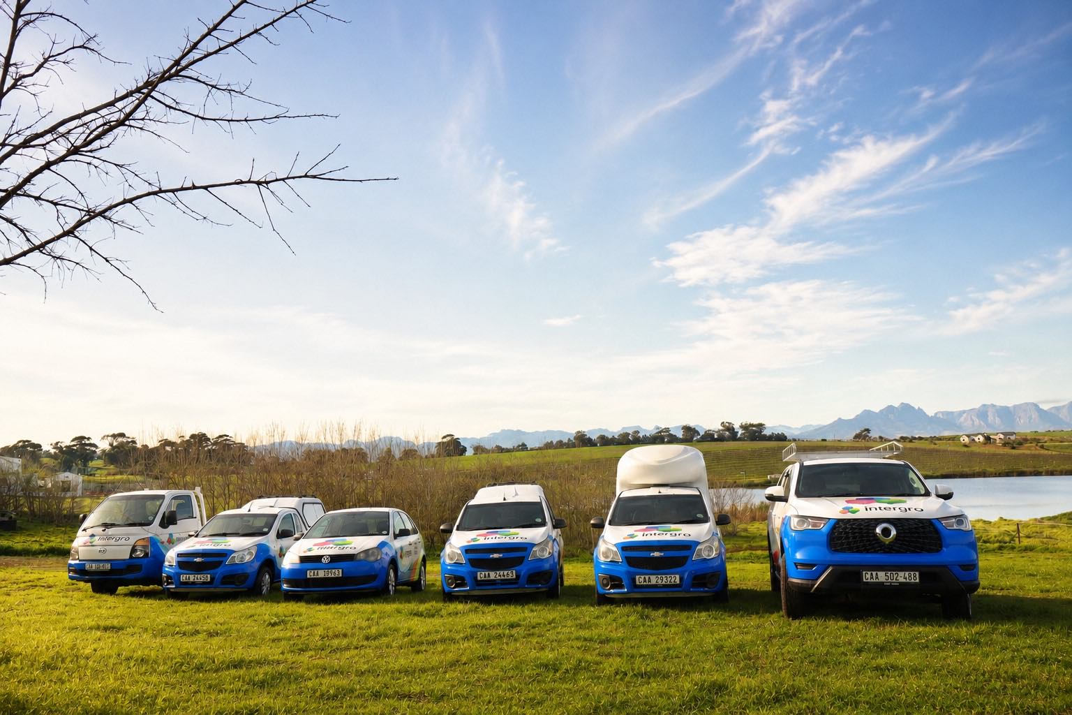 Intergro's freshly branded technical fleet parked in the Cape winelands