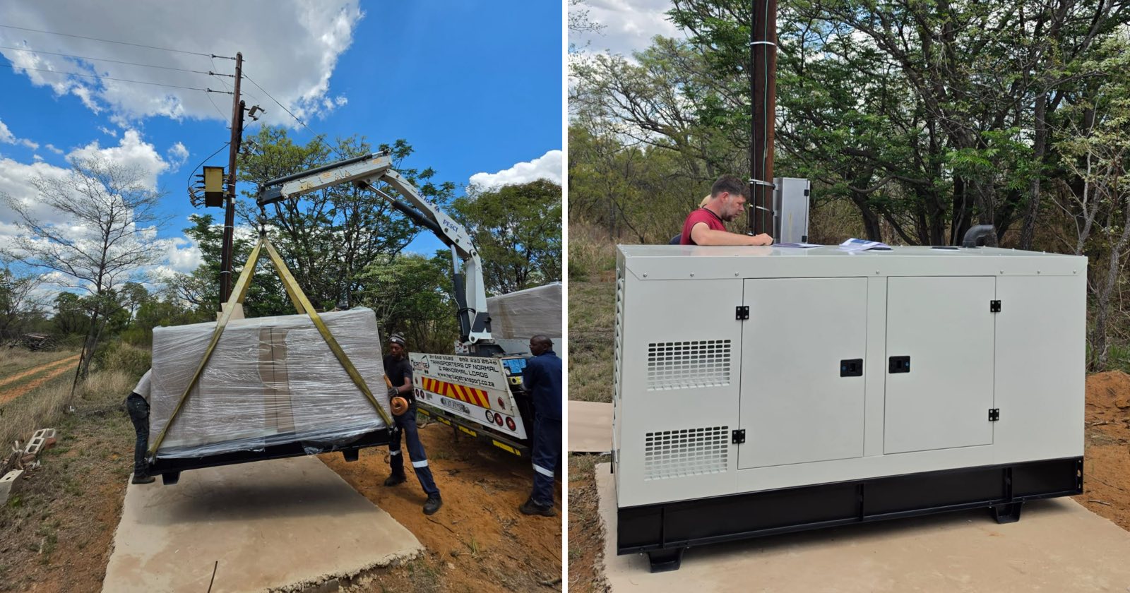 80kVA diesel generator delivered by Intergro Energy to a school camp in Cullinan, Gauteng