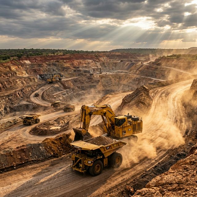 Heavy mining equipment operating in South African open-pit mine