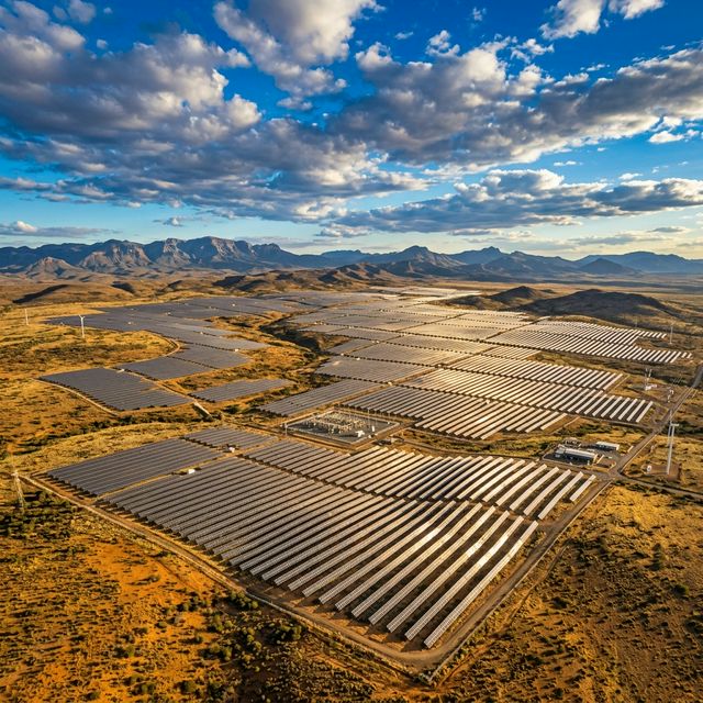 Aerial view of large-scale solar farm in South Africa